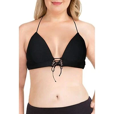 $9 • Buy $20 Hula Honey Stretch Push-Up Molded Cup Lined Deep V Neck Tie Top Black XL