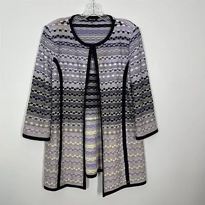 Misook Womens Large Purple Cream 3/4 Sleeve Geometric Workwear Cardigan Sweater • $39.99