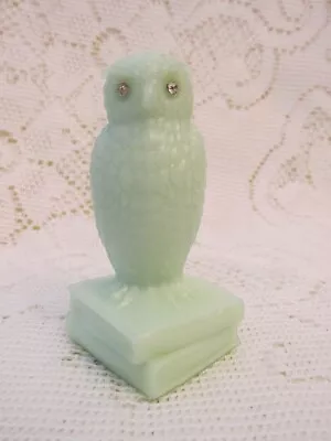 Vintage Degenhart Custard Uranium Glass Owl Figurine - Rhinestone Eyes • $9.99