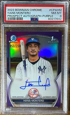 2023 Bowman Chrome Hans Montero Purple Refractor Auto /250 Yankees 💎🔥👀 PSA 8 • $24.95