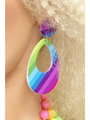 Teardrop Earrings Neon 80S Retro Jewellery Ladies Womems Fancy Dress Accessory • £6.51