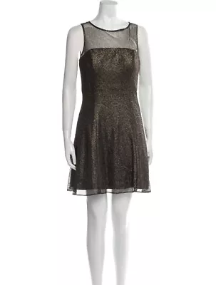 Aidan Mattox Bateau High Neck Shimmery Cocktail Mini Dress - Gold Wmns 6 • $32