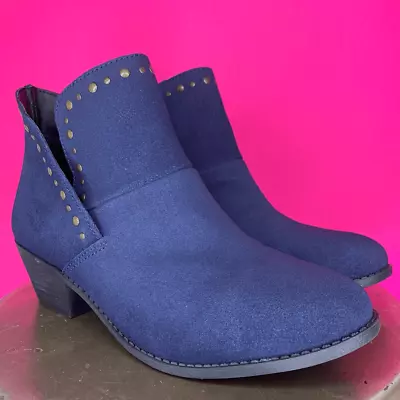 Me Too Zane Blue Suede Studded Slip On Ankle Boot Size 9W • $29.97