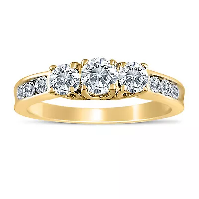 1.00ctw Diamond Three Stone Ring With Side Stones In 10k Yellow Gold • £820.35