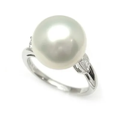 MIKIMOTO 11.8mm South Sea Pearl 0.28ct Diamond Ring Pt950 53 US Size 6.25 • £2747.98