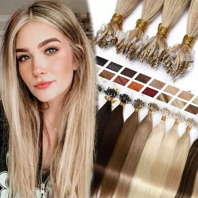 Micro Ring Beads Tip Easy Loop Remy Russian Human Hair Extensions Full Head 200s • $19