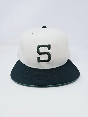 Vintage NCAA Michigan State Spartans New Era Green Logo Fitted Sz 7 Hat USA Made • $36.09