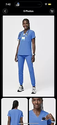 New Limited Figs Catarina Pocket Top Zamora Jogger Pant Scrub Set Capri Blue S • $99