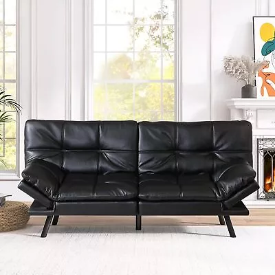 Convertible Futon Sofa Bed Couch Memory Foam Futon Sofa Medium Black • $310.59