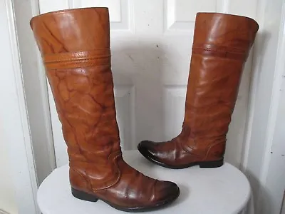 Frye Melissa 76442 Trapunto Sadle Distress Leather Knee High Riding Boots 8 B • $79.99