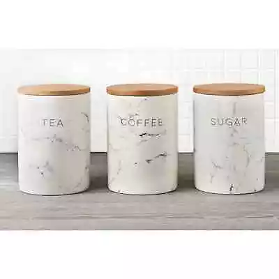 £21.99 • Buy New Set Of 3 Tea Coffee Sugar Ceramic Canisters Kitchen Decor Storage Jars