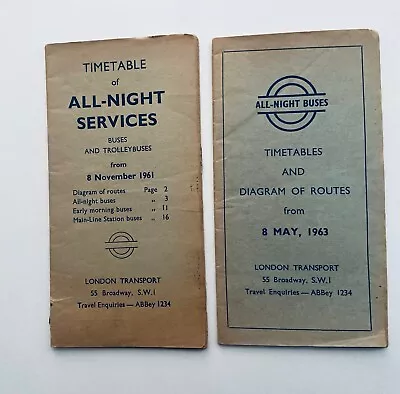 1961 & 1963 LONDON  TRANSPORT ALL-NIGHT SERVICES BUS Timetables. • £2.15