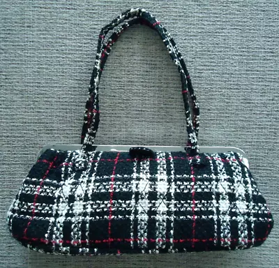 Vera Bradley Black White Red Tweed Kiss Lock Handbag • $16.99