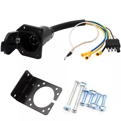 4 Way Flat To 7 Way Blade Trailer Wiring Adapter Electrical Connector W/ Bracket • $25.99