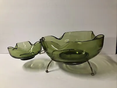 Vintage Anchor Hocking ??Accent Modern Avocado Green Chip & Dip Set • $30