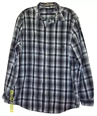 Chaps Mens XL Casual Button Up Shirt Black Plaid Long Sleeve Easy Care Stretch • $15.99