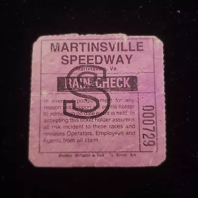 Vintage NASCAR Ticket Stub Rain Check Martinsville VA C • $7