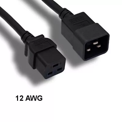 3' Black Heavy Duty Power Cord IEC60320 C19 To C20 12AWG 20A/250V SJT PDU UPS • $14.15