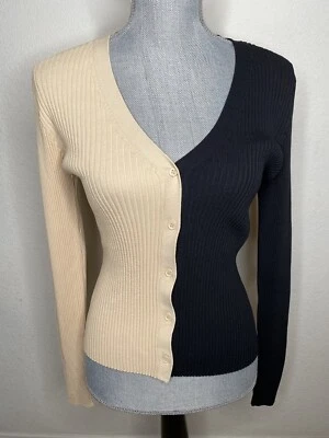 $48 • Buy STAUD Shoko Cargo Colorblock Cardigan Beige Black Size M 