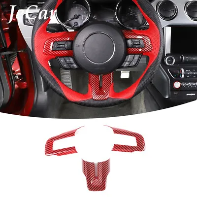 Red Carbon Car Steering Wheel Decor Cover Trim For Ford Mustang 2015+ Accessorie • $27.49