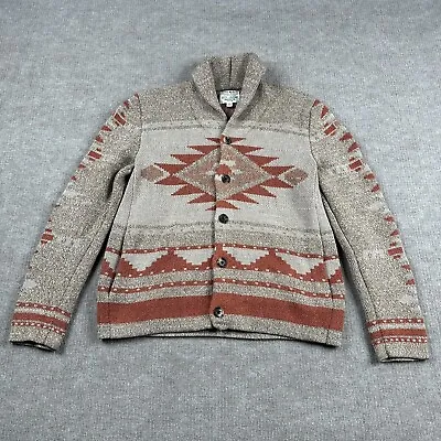 Lucky Brand Sweater Mens M Tan Cardigan Shawl Collar Intarsia Southwestern • $39.88