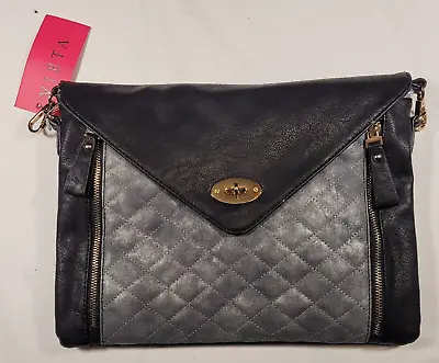 VIETA Black/Grey Vegan Quilted Leather Crossbody Bag-Straps Zippered Pockets • $15