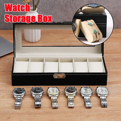 Watch Box For Men Jewelry Display Storage Case Gift Organiser Holder 6 Grids • £8.97