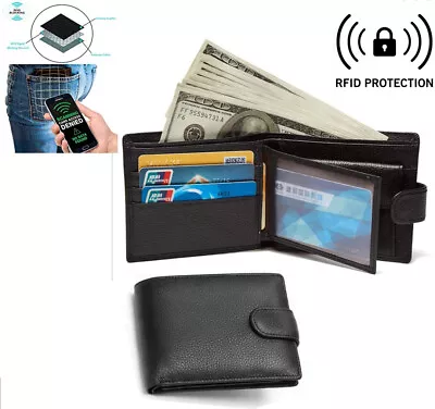 Leather Bifold Mens RFID Wallets 5 Card Slots 1 Coin Pocket 1 Windows ID • £5.99