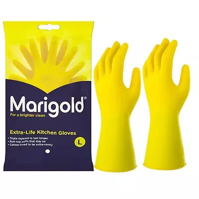 Marigold Rubber Gloves Cotton Lined Extra Comfy Last Longer Large • £3.72