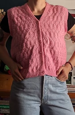 Vintage Pink Knit Vest Button Up - Size S/m • £0.99