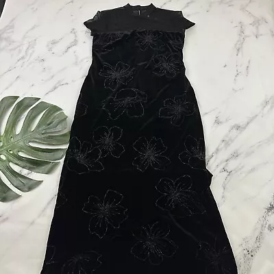 CDC Womens Vintage Y2k Velvet Maxi Dress Gown Size 12 P Black Glitter Floral • $23.03