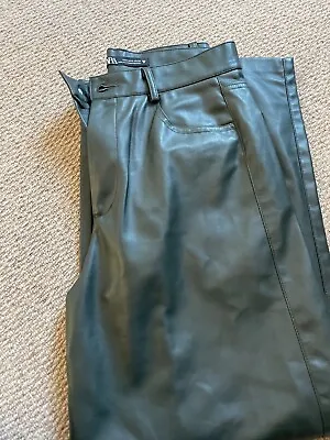 Zara Dark Green Faux Leather Culottes | Wide Leg Trousers - Small • £7