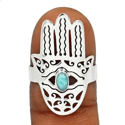 Hamsa Hand - Natural Larimar Dominican Republic 925 Silver Ring S.7 CR35399 • £9.64