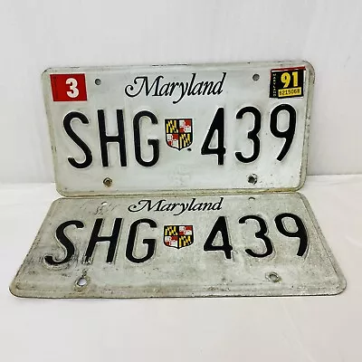 1985 Issued Maryland License Plates SHG 439 Matched Pair With 1991 Sticker • $25.49