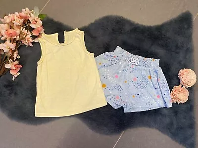 Baby Girls Tu/Matalan Blue/Yellow Shorts/Top Outfit Age 18-24 Months • £1.50