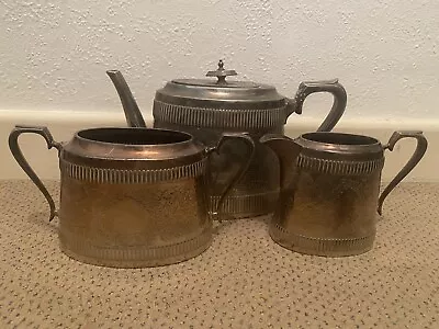 Metal Silver Plated Tea Pot Set Of 3 England Decoration Only • £29.99