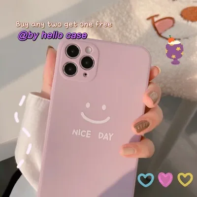 $9.99 • Buy  Cute Cartoon Matte Purple Smiley Case Cover For IPhone 11 12 Pro Max Plus X XS7