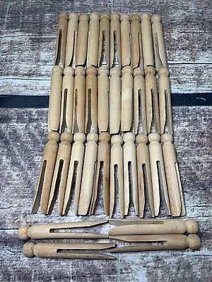 Wood Push Clothes Pin Lot Of 34 Round Head Crafts Display 3 3/4  Long Wooden • $6.97