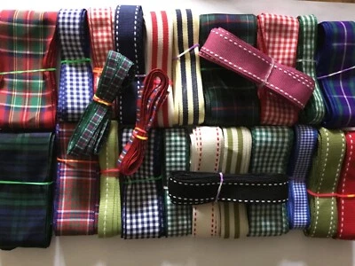£5.50 • Buy 50 Mtrs (2 Mtr Lengths) Stripes Checks Assortment Good Quality Ribbon (SSC50)