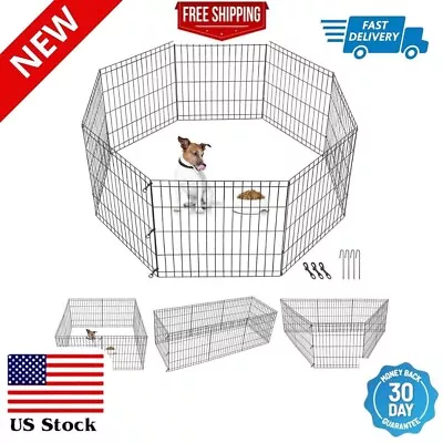 24  Dog Playpen Indoor  Crate 8 Panel Fence Pet Play Sun/Rain Puppy Cage Yard • $49.99