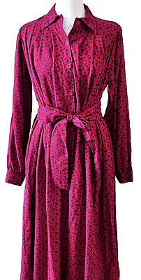 Laura Ashley Long Sleeve Dress Red Paisley~Pockets SZ 12 VTG 2 Belts Included • $126