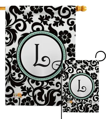 Damask L Initial Simply Beauty Monogram First Last Name Garden House Yard Flag • $18.95