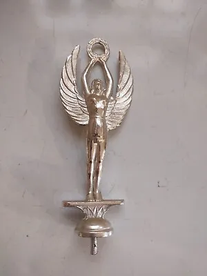 Vintage Trophy Topper Chrome Solid Metal Winged Woman Angel Hood Ornament  • $24.99