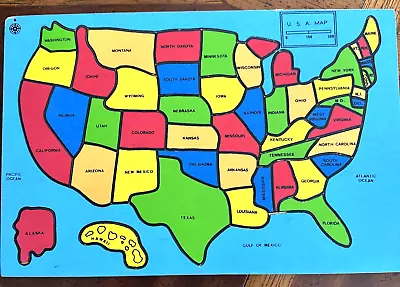 Vintage USA Wooden Map Puzzle States Cutouts Inlay  1985 14x9.5 • $15.95