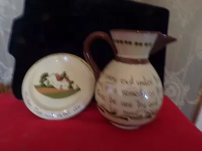 Vintage Torquay Motto Ware Pottery England-Pitcher & Under Plate-Cottage • $33.50