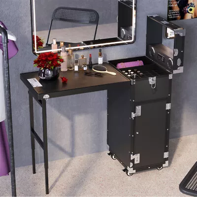 Transform Fold Makeup Trolley Train Case Nail Manicure Table Technician Mirror • £49.95