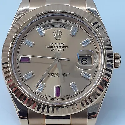 Rolex Day-Date President 18K Yellow Gold Baguette Diamond Rubies Watch 218238 • $48300