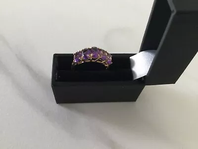 Boxed 9ct Gold Fully U.k. Hallmarked Five Stone Amethyst Ring Size M • £64.99