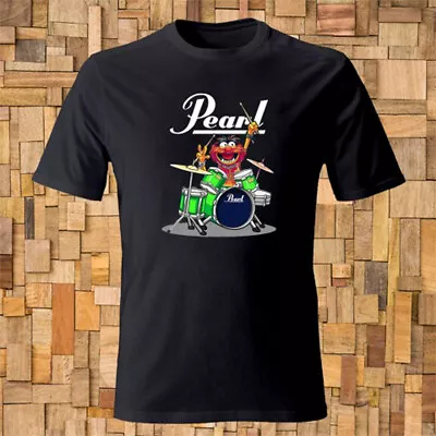 $20 • Buy Pearl Drums Cartoon Logo Men's Black T-shirt Size S-3XL