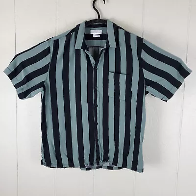 Urban Outfitters Shirt Mens Large Green Black Stripe Button Up Short Sleeve • $16.08